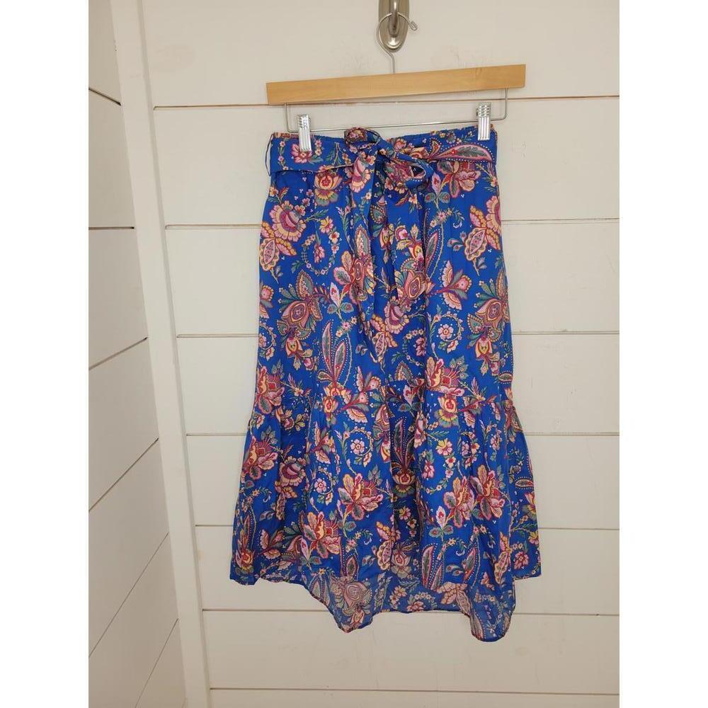 J Crew size 2 blue with pink floral midi high low cotton skirt